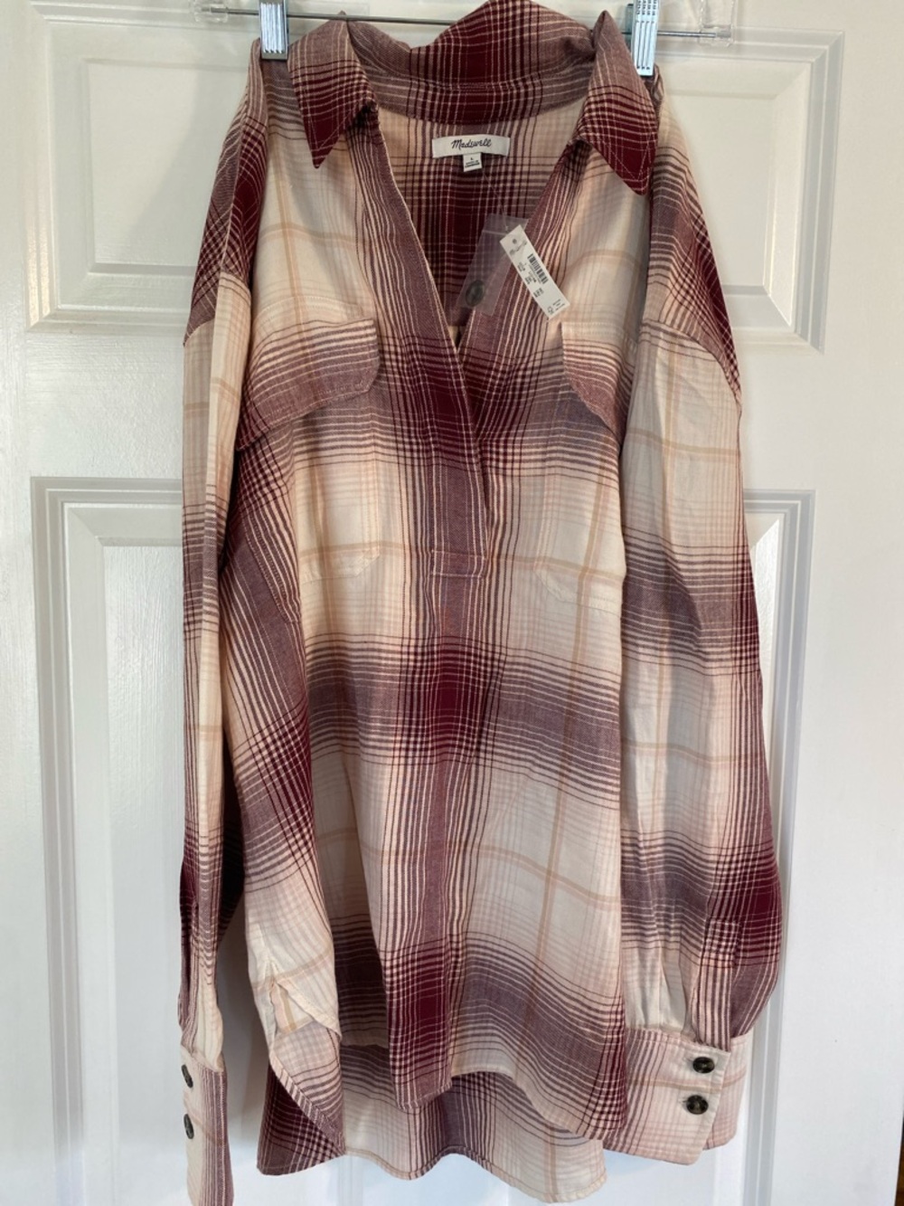 Madewell Burgundy and Cream oversized Plaid Shirt